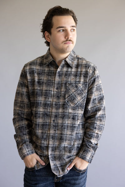 Weatherproof Vintage Chalk Flannel Shirt for Men in Ebony