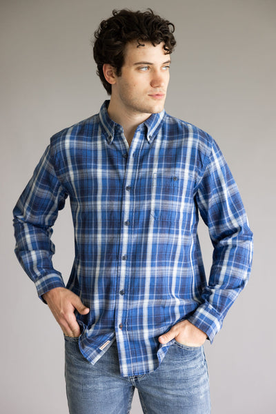 Weatherproof Vintage Burnout Flannel Shirt for Men in Strong Blue