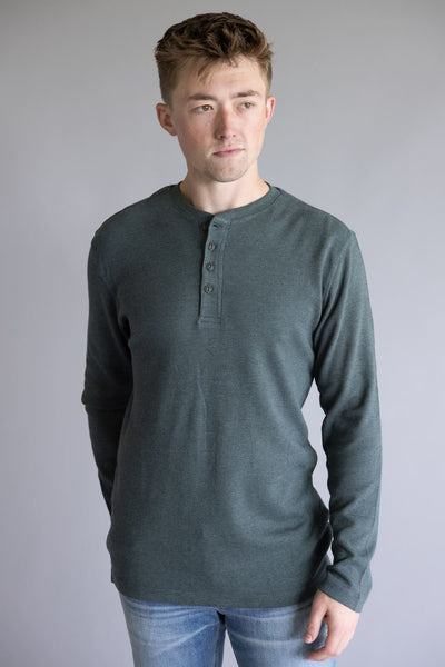 Weatherproof Vintage Waffle Button Henley Thermal Long Sleeve Shirt for Men in Green