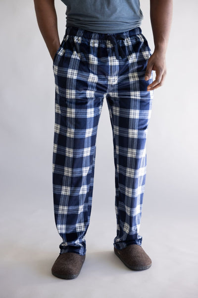 Weatherproof Silky Lounge Pants for Men in Blue Plaid