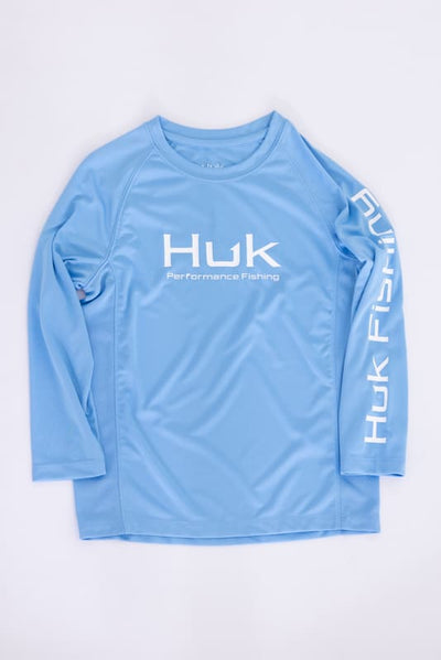 Huk Fishing Youth Pursuit Performance Crew T-Shirt for Boys in Blue