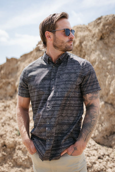 Union Printed Aeromesh Button Up Shirt for Men in Dark Grey