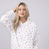 1897 Active Embroidered All Over Print Cherry & Bows Hoodie for Women in Ivory