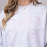 1897 Active Embroidered Bow Fleece Crewneck for Women in Ice Grey