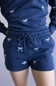 1897 Active Embroidered Bow Fleece Shorts for Women in Indigo Blue