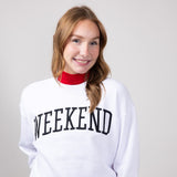 1897 Active Embroidered Weekend Fleece Crewneck for Women in White