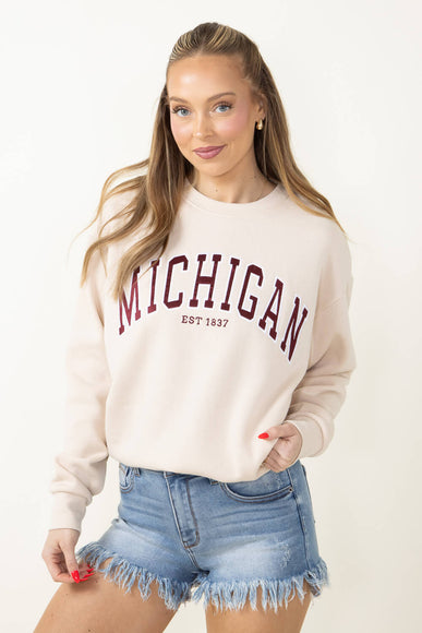 1897 Active Michigan Embroidered Sweatshirt for Women in Cream