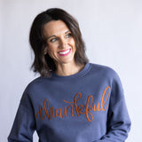 1897 Active Thankful Graphic Fleece Sweatshirt for Women in Blue