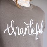 1897 Active Thankful Embroidered Fleece Sweatshirt for Women in Fossil | GT052-THANKFUL-FOSSIL
