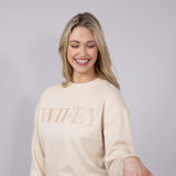 1897 Active Embroidered Wifey Fleece Sweatshirt for Women in Cream