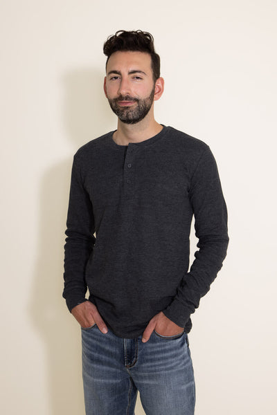 1897 Original Solid Henley Thermal Long Sleeve Shirt for Men in Charcoal