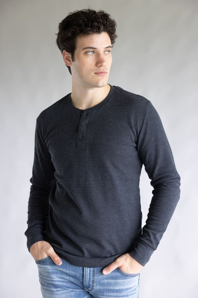 1897 Original Solid Henley Thermal Long Sleeve Shirt for Men in Charcoal