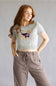 Americana Dog Cropped Sweater Top for Women in Heather Grey
