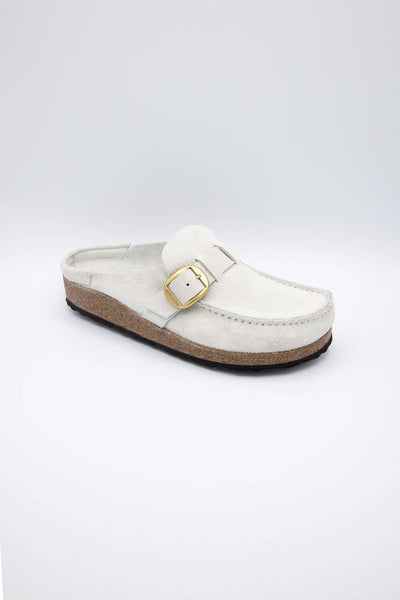 Birkenstock Buckley Corduroy Suede Mules for Women in Antique White