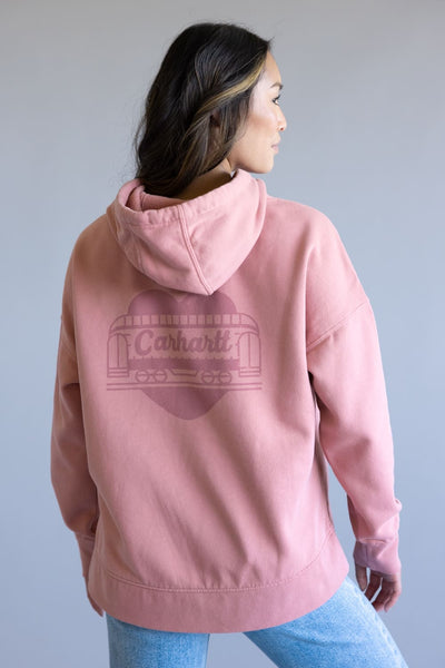 Carhartt Oversized Midweight Heart Graphic Hoodie for Women in Rose Tint