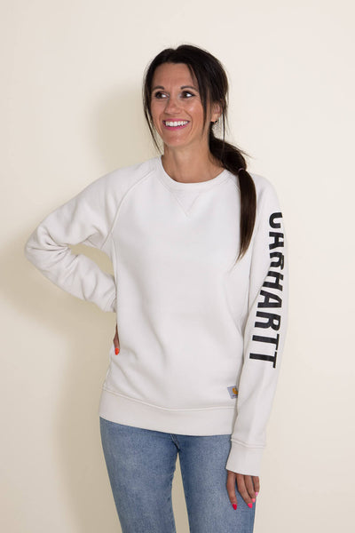 Carhartt Midweight Block Logo Crewneck for Women in White