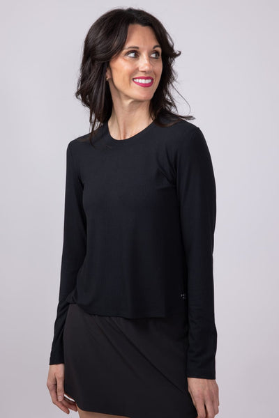 Free Fly Ribbed Bamboo Long Sleeve Shirt for Women in Black