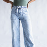 Flying Monkey High-Rise Drawstring Wide Leg Jeans for Women