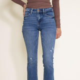 Flying Monkey Mid-Rise Destructed Hem Crop Bootcut Jeans for Women