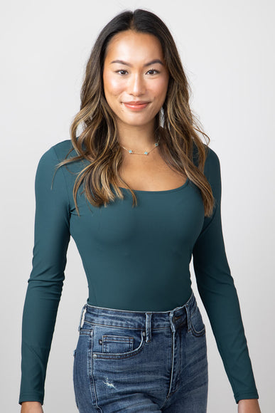 Long Sleeve Bodysuit for Women in Dark Green