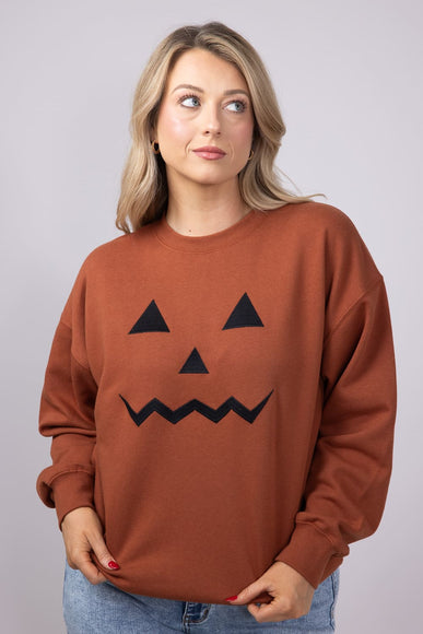 1897 Active Embroidered Pumpkin Face Sweatshirt for Women in Rust