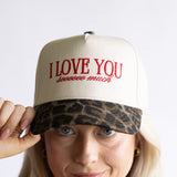 I Love You Sooo Much Trucker Hat for Women in Leopard/Tan