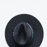 Straw Wide Brim Hat with Band for Women in Black