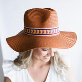 Straw Wide Brim Hat with Band for Women in Rust