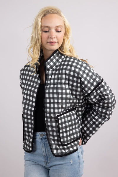 Katydid Gingham Quilted Jacket for Women in Black