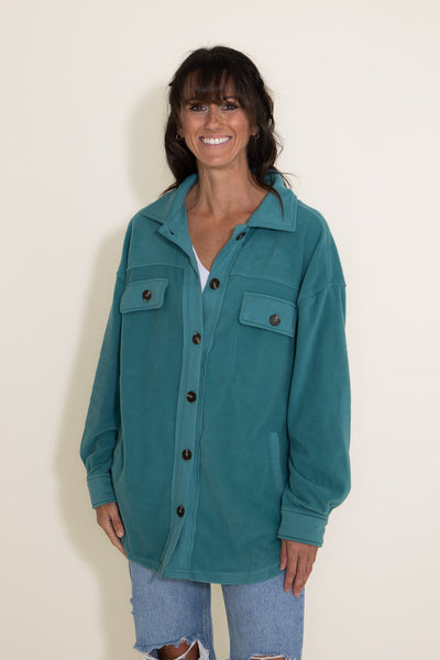 La Miel Sunset Fleece Shacket for Women in Teal