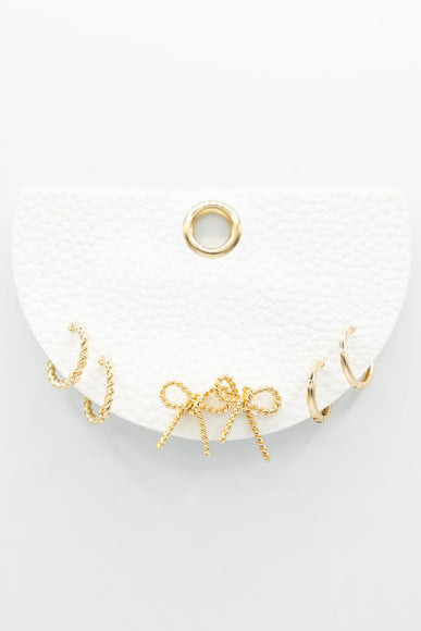 Three Pair Huggie Bow Earrings in Gold