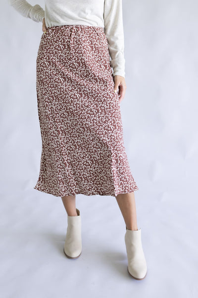 Leopard Print Midi Skirt for Women in Mocha