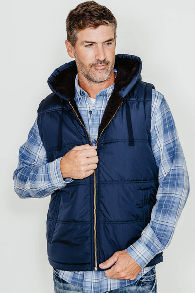 Weatherproof Sherpa Lined Puffer Vest for Men in Blue