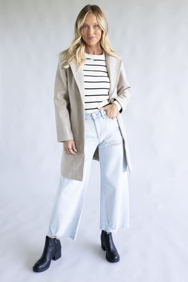 Love Tree One Button Long Coat for Women in Oatmeal