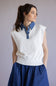 Elan Cap Sleeve Denim Accent Sweater for Women in White