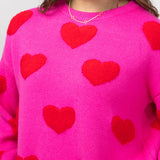 Miracle Multi Heart Sweater for Women in Hot Pink/Red