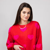 Miracle Multi Hearts Sweater for Women in Red