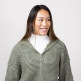 Miracle Textured Hooded Zip Sweater for Women in Sage