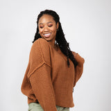 Miracle Waffle Cable Knit Sweater for Women in Camel