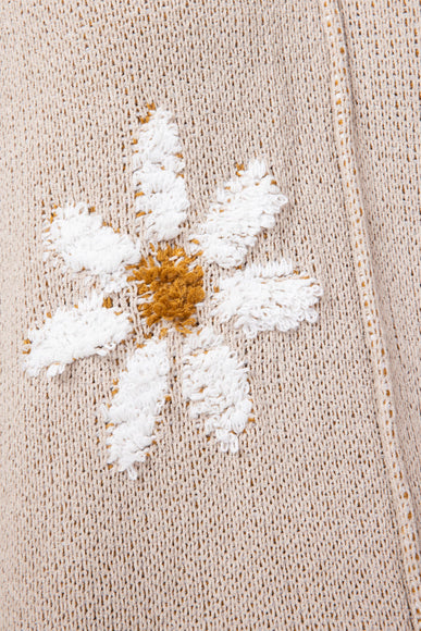 Miracle V Neck White Floral Sweater for Women in Taupe