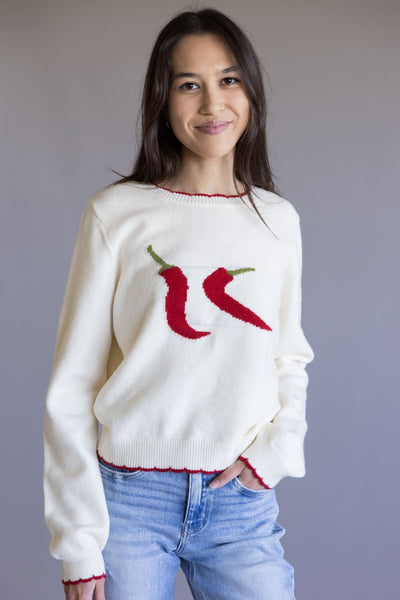 Red Chili Pepper Sweater for Women in Ivory | PST1730-1-IVORY