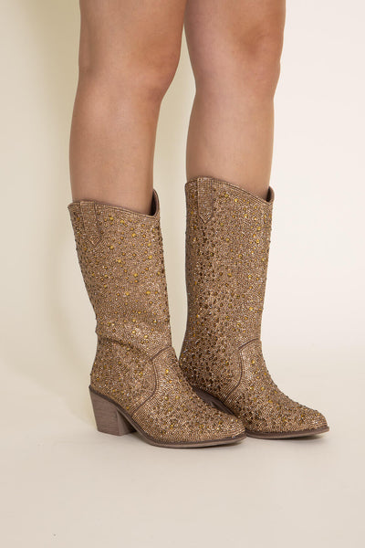 Pierre Dumas Wilder Rhinestone Western Boots for Women in Gold