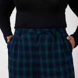 Plaid Trouser Pants for Women in Navy/Green Check