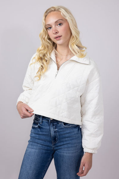 Quilted Puffer Quarter Zip for Women in Ivory