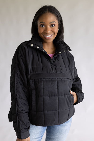 Quilted Pullover for Women in Black