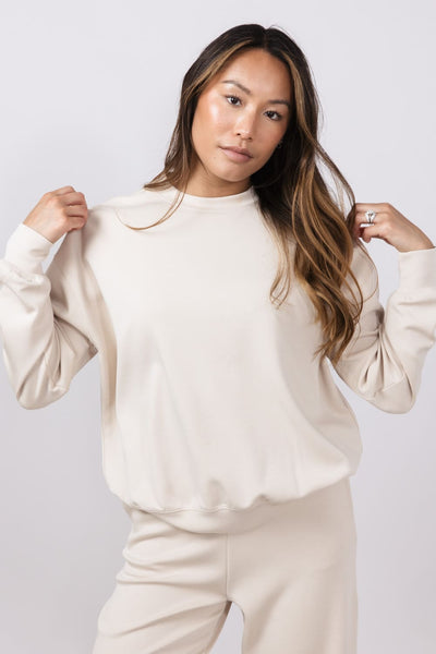 Relaxed Fit Stretch Crewneck for Women in Beige
