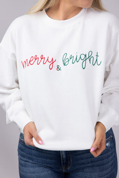 1897 Active Merry and Bright Fleece Embroidered Fleece Sweatshirt for Women in White