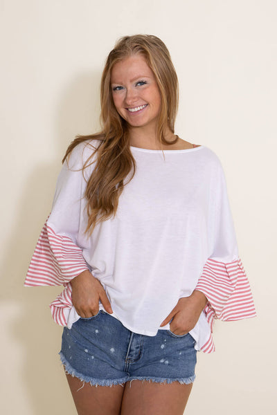 Ruffle Sleeve Cover Up Top for Women in White and Pink