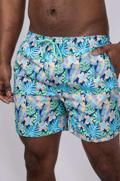 Floral Print 6” Swim Shorts for Men in Navy