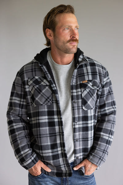 Sherpa Lined Polar Hooded Shacket for Men in Black | MTJ05209F5-BLK